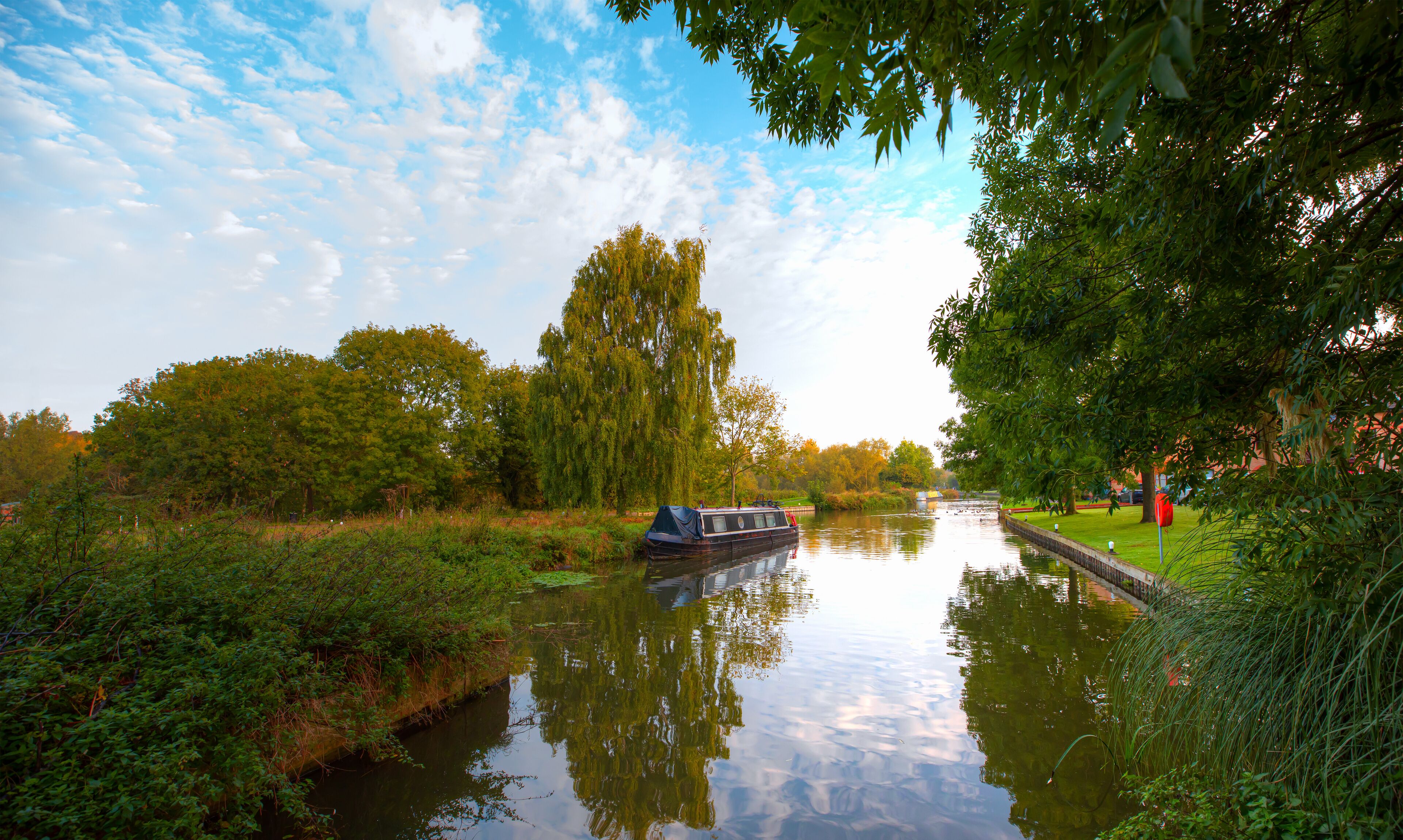 Beautiful landscape with river Stort in Sawbridgeworth - London, UK