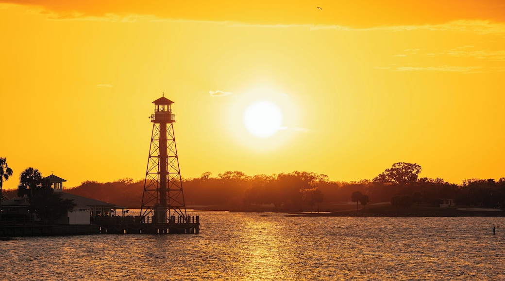 Beautiful sunset over the lake at The Villages in Leesburg, Florida creating a serene evening atmosphere