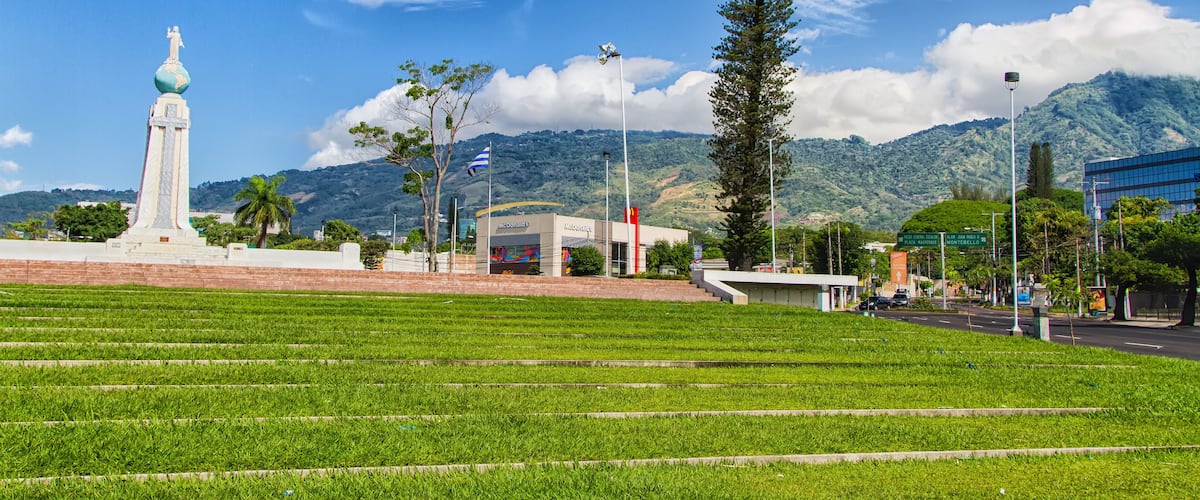 Jesus Christ stutue on the globe (Monument to the Divine Savior of the World), San Salvador, El Salvador, Central America