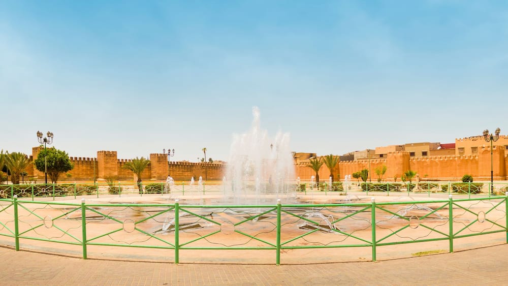 TAROUDANT panoramic cityscape for high old tower and waterfall in Morocco