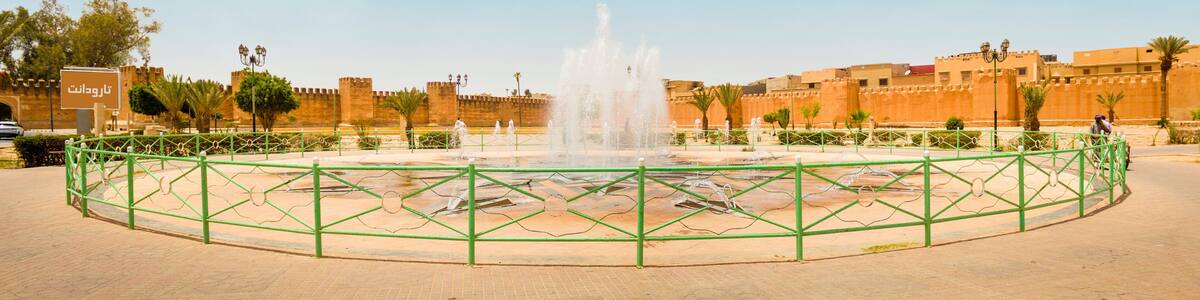 TAROUDANT panoramic cityscape for high old tower and waterfall in Morocco