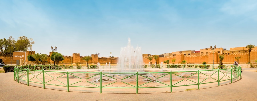 TAROUDANT panoramic cityscape for high old tower and waterfall in Morocco