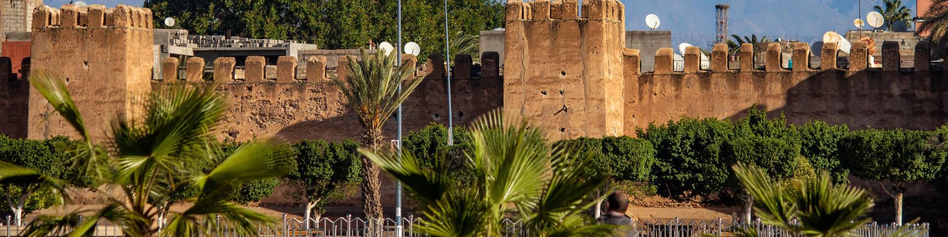 Taroudant city, Morocco, wide landscape with towers and mountains view