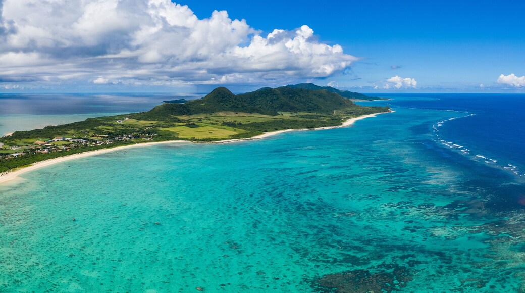 Aerial view of Tropical lagoon of Ishigaki island of Japan