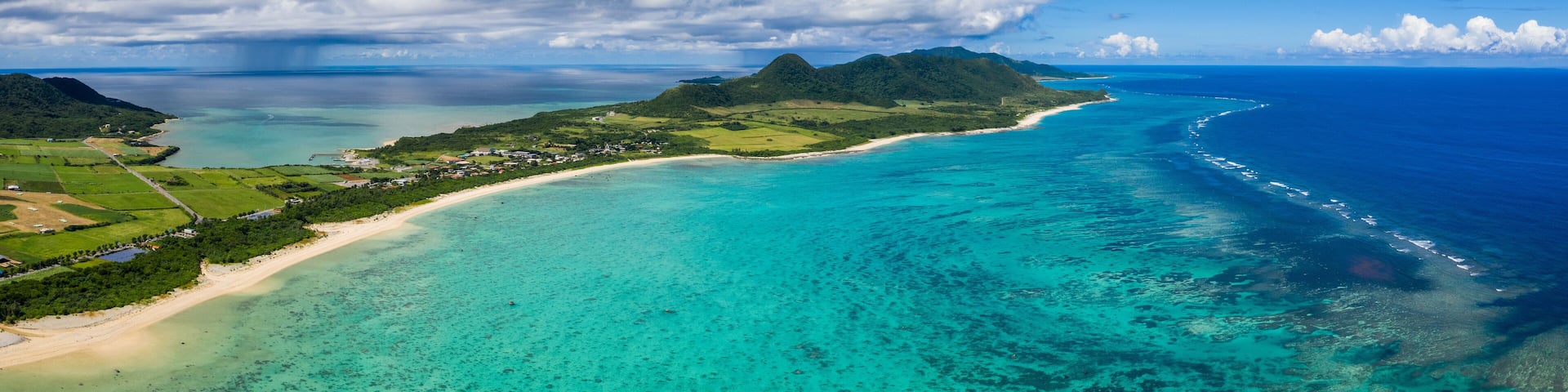 Aerial view of Tropical lagoon of Ishigaki island of Japan