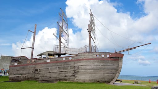 Okinawa City featuring boating, a coastal town and heritage architecture