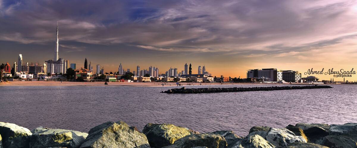 Over looking Burj Khalifa Dubai UAE during sunset