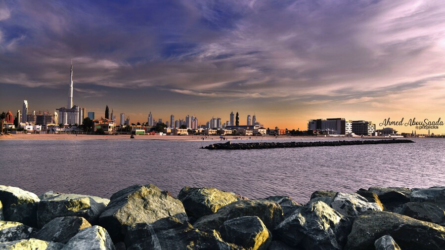 Over looking Burj Khalifa Dubai UAE during sunset