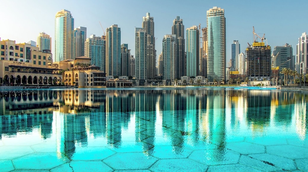 I was fortunate to visit Dubai for the first time in November last year and took the chance to view the sunrise from the Burja khalifa which was a great experience. On our way to the car we stopped off at The Dubai Fountain which is the world's largest choreographed fountain system at the foot of the Burj Khalifa. It was very early in the day and the place was very quiet as was the fountain itself. I loved the reflections of the skyscrapers in the almost still waters which reflected the clear blue sky.
#BVSBlue