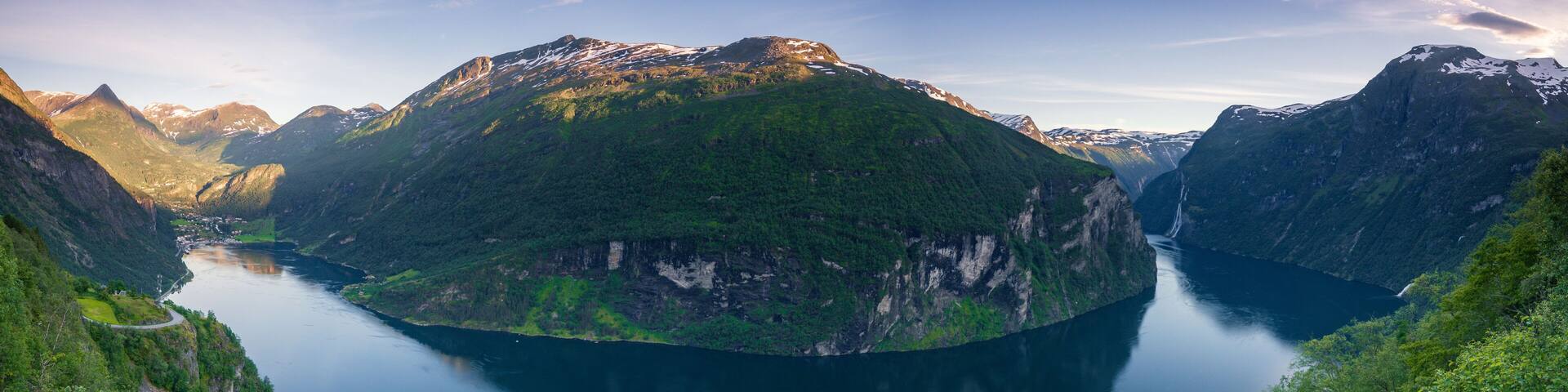 Beautiful view of Geraingerfjord from Ornesvingen viewpoint (Norway)