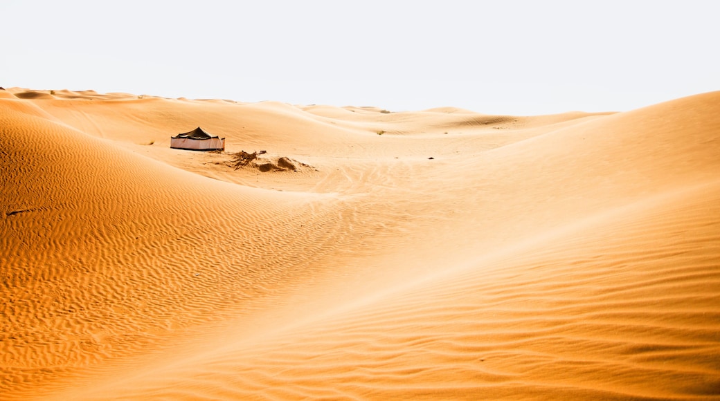 Big tent in desert dune Al Awir near Dubai for turistic safari show