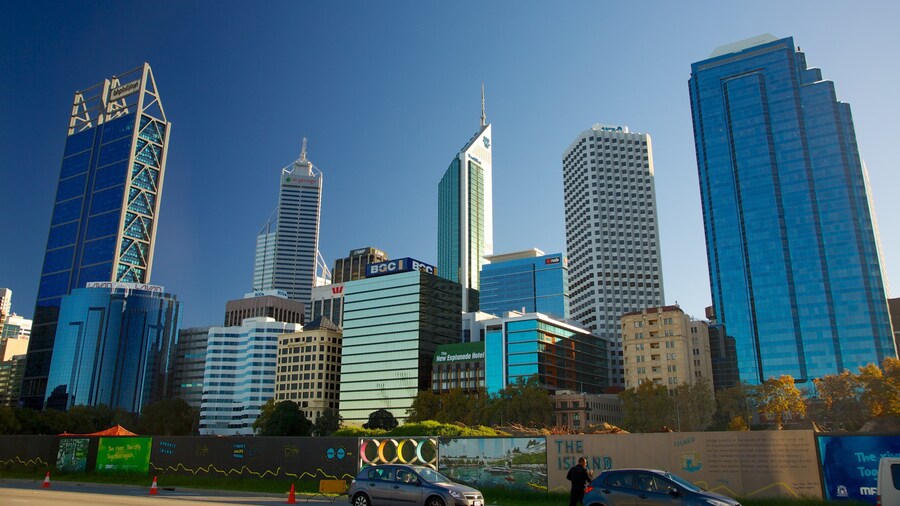 Swan Bells Belltower which includes a city, skyline and modern architecture