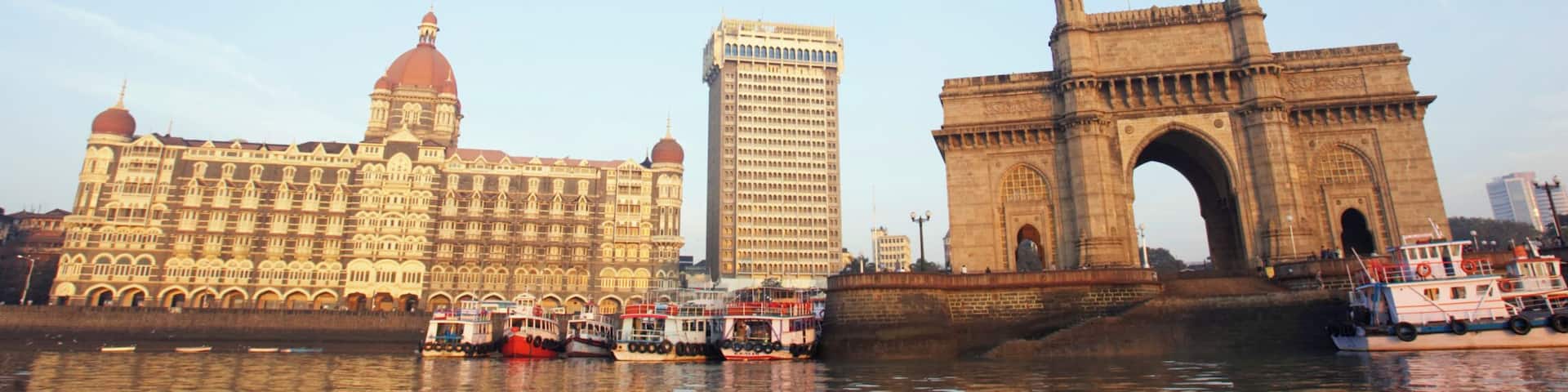 India, Mumbai, Gateway of India, view across harbour