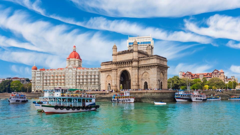 Gateway of India overlooks the Arabian Sea in Mumbai, Maharashtra.