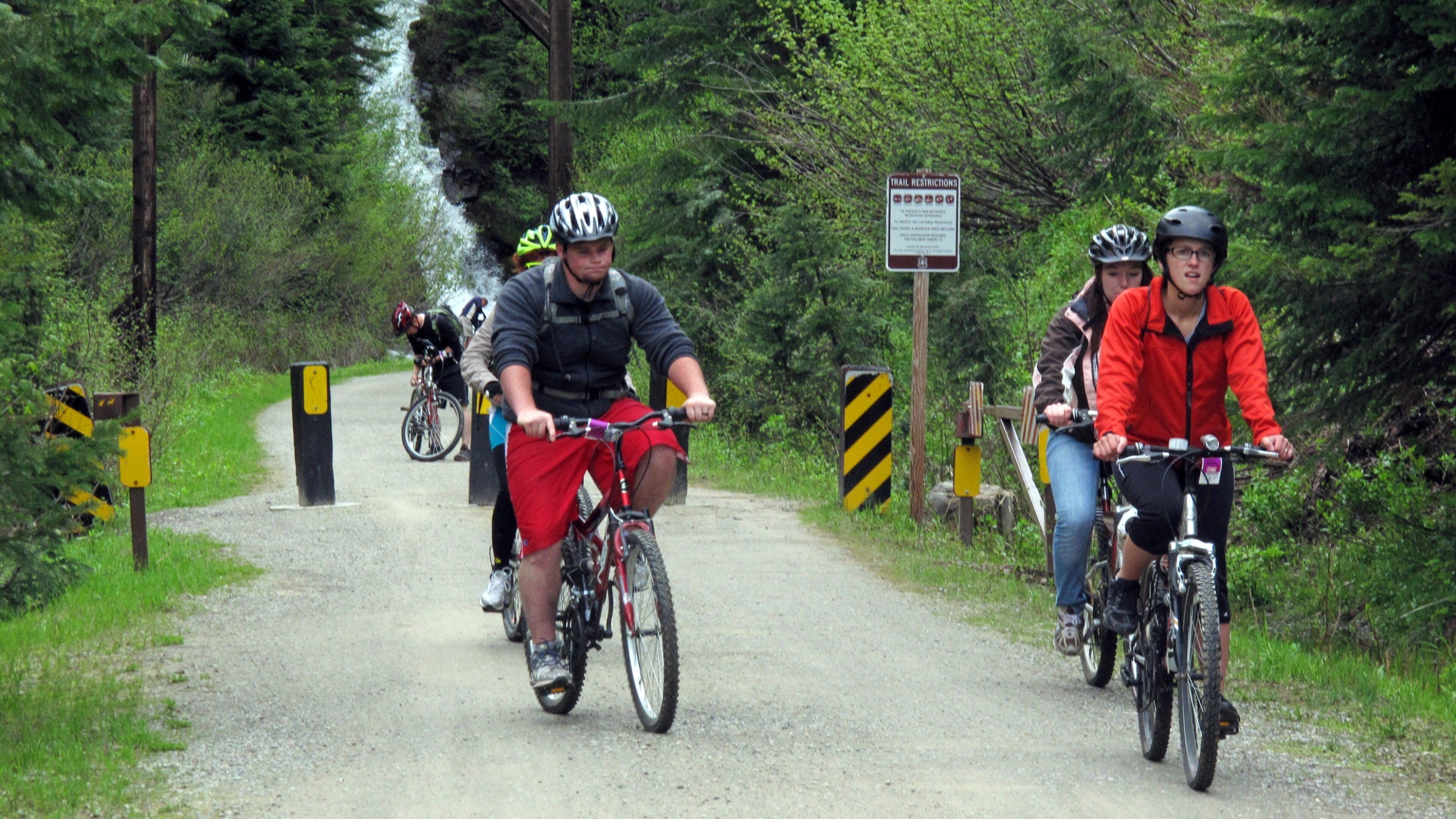 Wallace showing mountain biking and forests as well as a small group of people