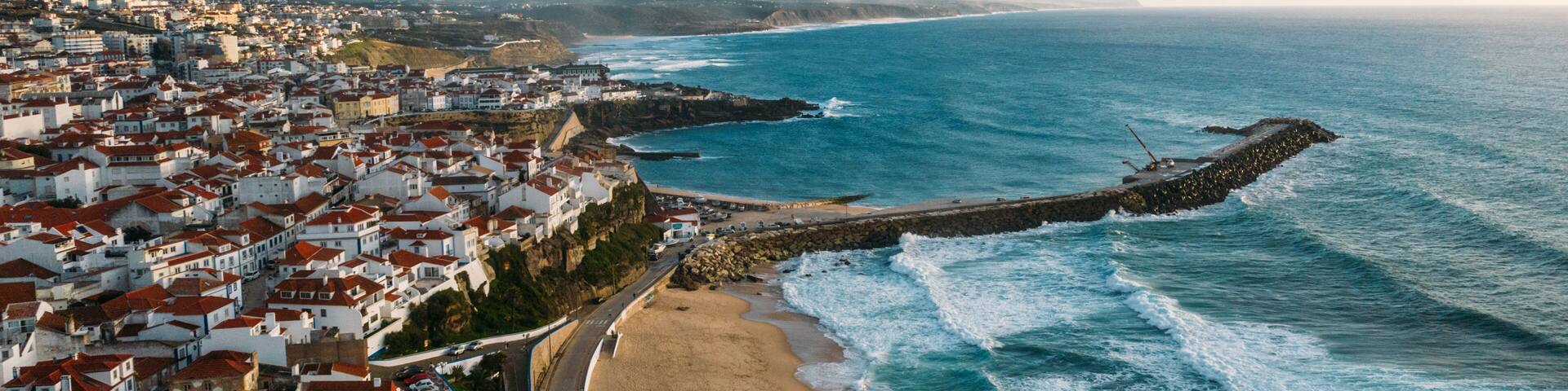 Aerial drone view of Ericeria, Portugal