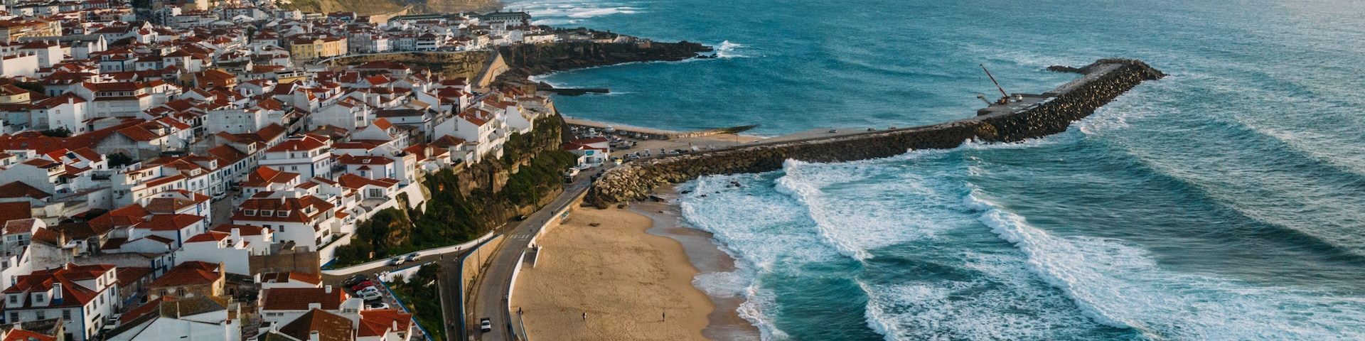 Aerial drone view of Ericeria, Portugal