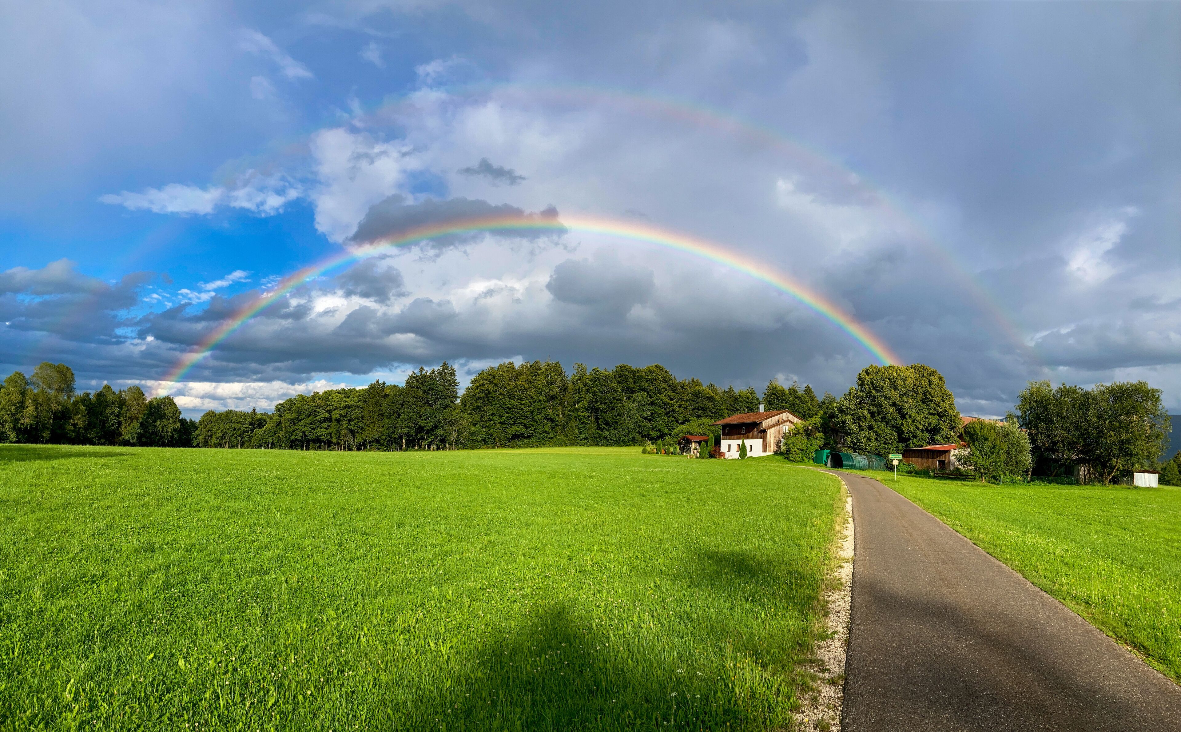 rainbow at the bavarian alpine foothills near Siegsdorf, Chiemgau, Germany