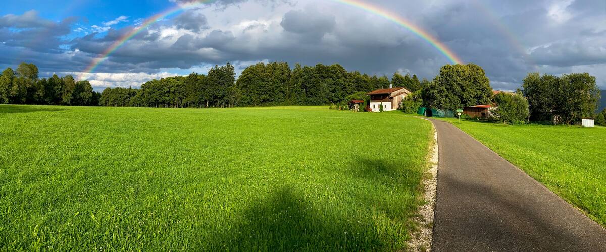 rainbow at the bavarian alpine foothills near Siegsdorf, Chiemgau, Germany