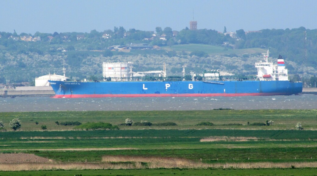 LPG tanker unloading at Canvey Gas Terminal, taken from Kent