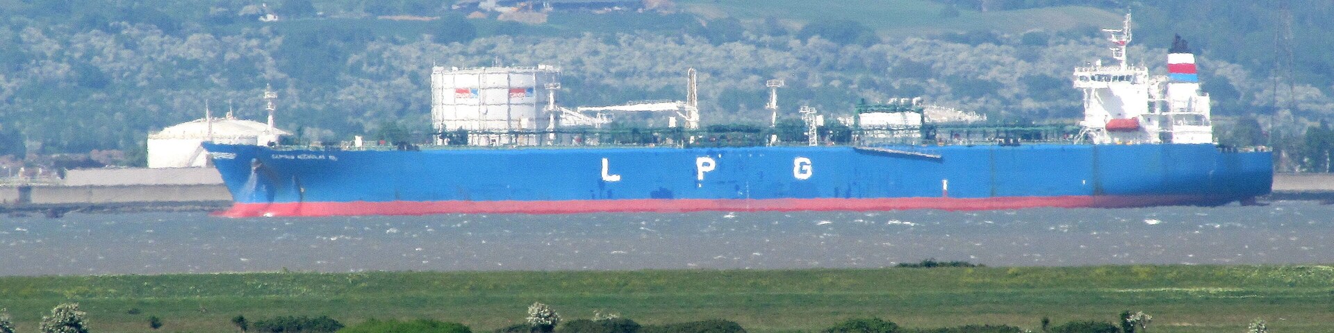 LPG tanker unloading at Canvey Gas Terminal, taken from Kent