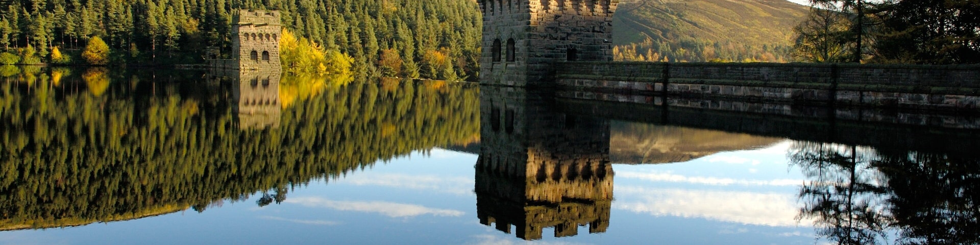 Peak District National Park featuring a river or creek, a castle and heritage architecture