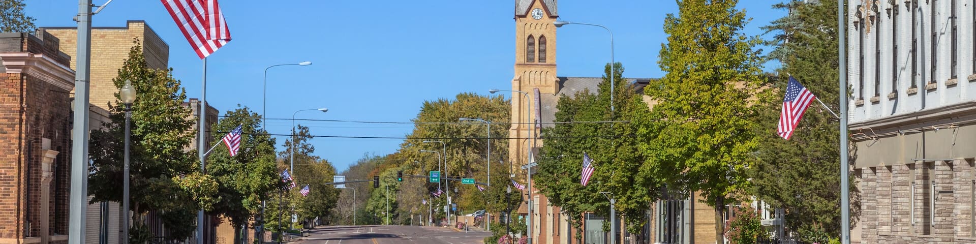 Historic downtown Jordan Minnesota street scene looking down Broadway Street