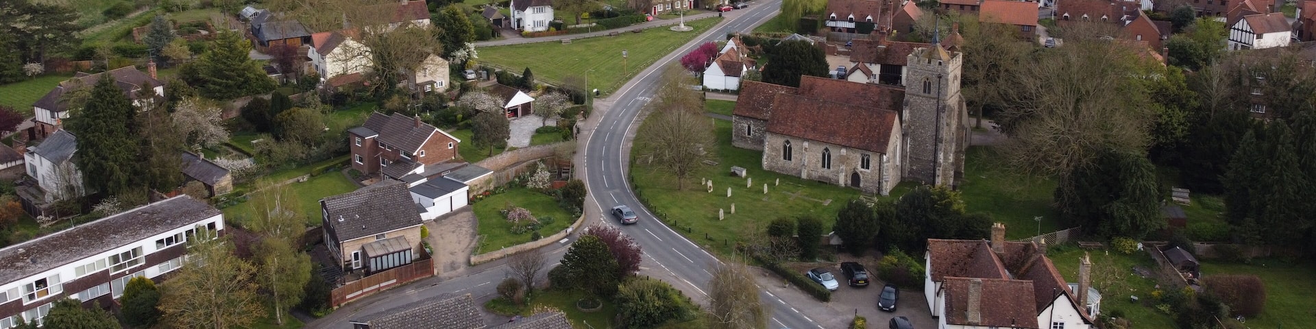 Roydon Village in Essex England drone aerial view