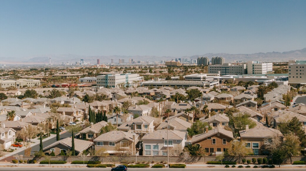 Summerlin showing a small town or village and mist or fog