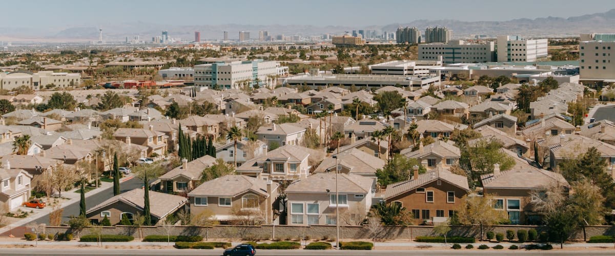 Summerlin showing a small town or village and mist or fog