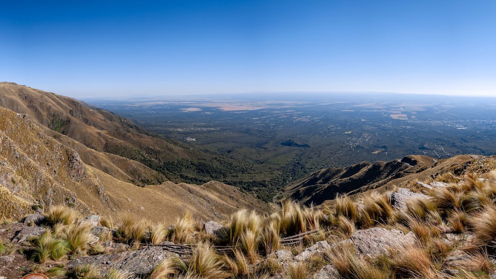 Panorama from the top of the viewpoint of the sun in Merlo, San Luis, Argentina, a steppe mountain for practicing paragliding
