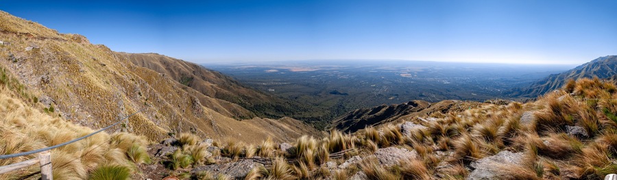 Panorama from the top of the viewpoint of the sun in Merlo, San Luis, Argentina, a steppe mountain for practicing paragliding