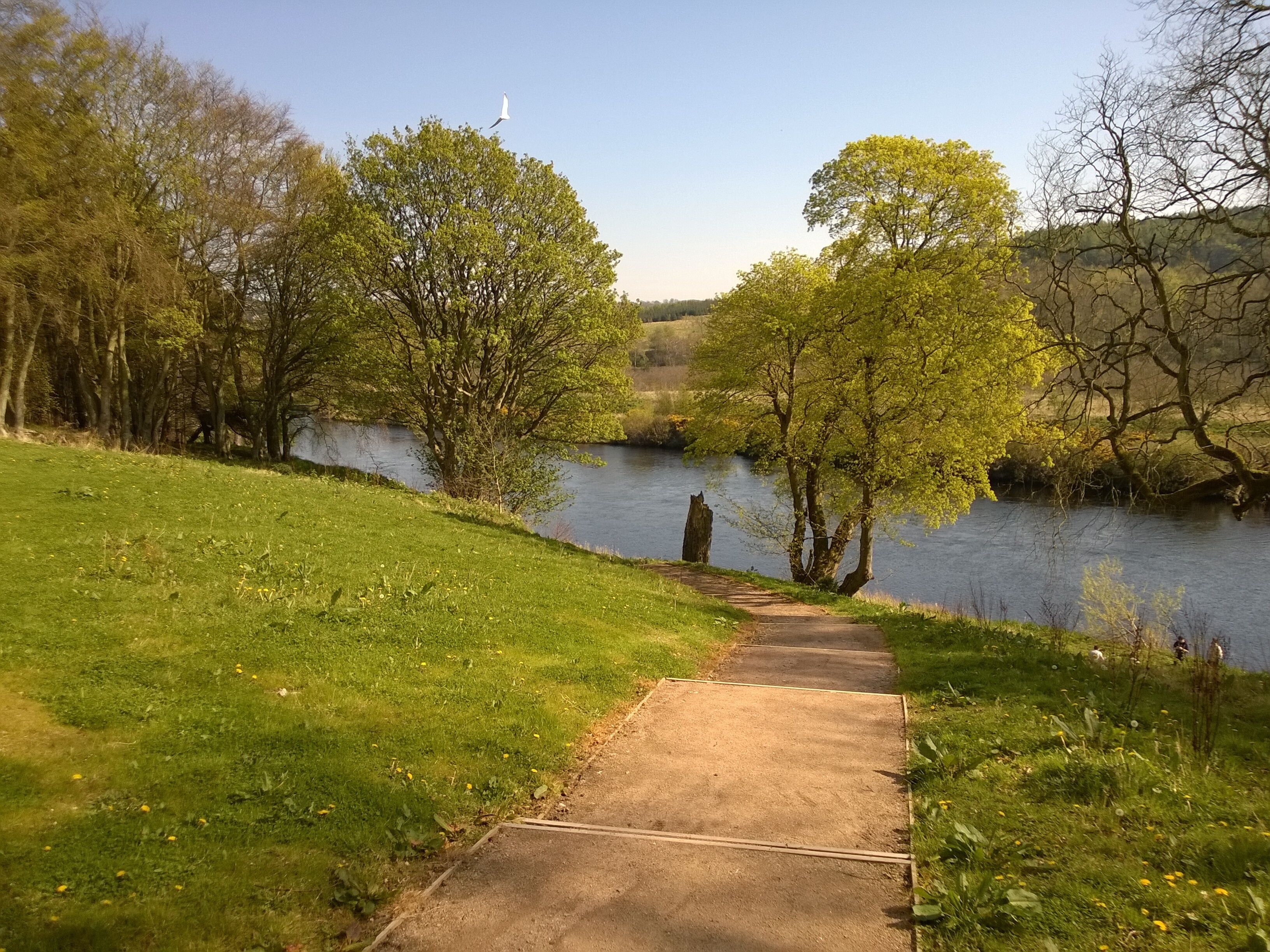 The Robert Gordon University, Aberdeen, Scotland: River Dee seen from path that leads to the riverbank from the main plaza by the Riverside East building.
