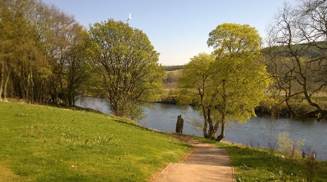 The Robert Gordon University, Aberdeen, Scotland: River Dee seen from path that leads to the riverbank from the main plaza by the Riverside East building.