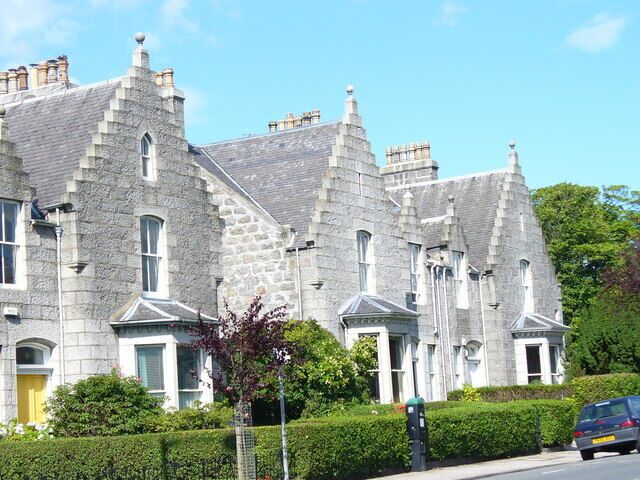 St Swithin Street West end Aberdeen - attractive Scottish baronial granite houses with crow-stepped gables.