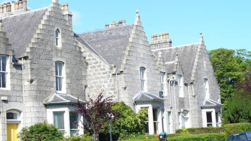 St Swithin Street West end Aberdeen - attractive Scottish baronial granite houses with crow-stepped gables.