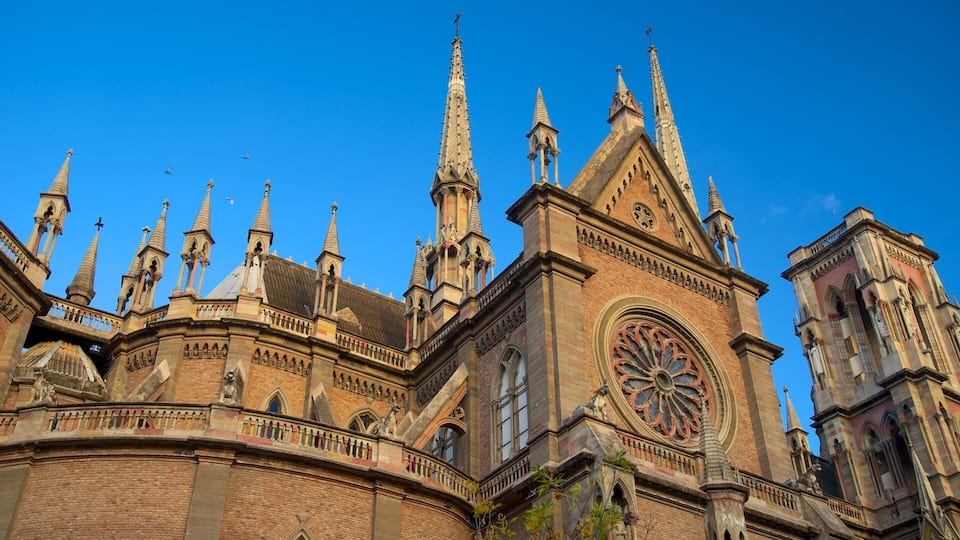A Gothic-style cathedral with multiple spires and a large rose window.
