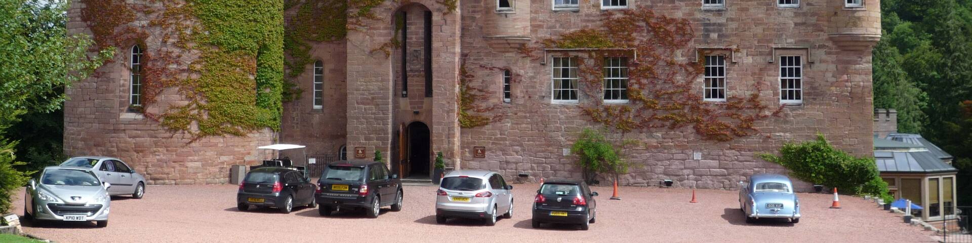 The west front of Dalhousie Castle near Bonnyrigg, Midlothian, Scotland. More images.
