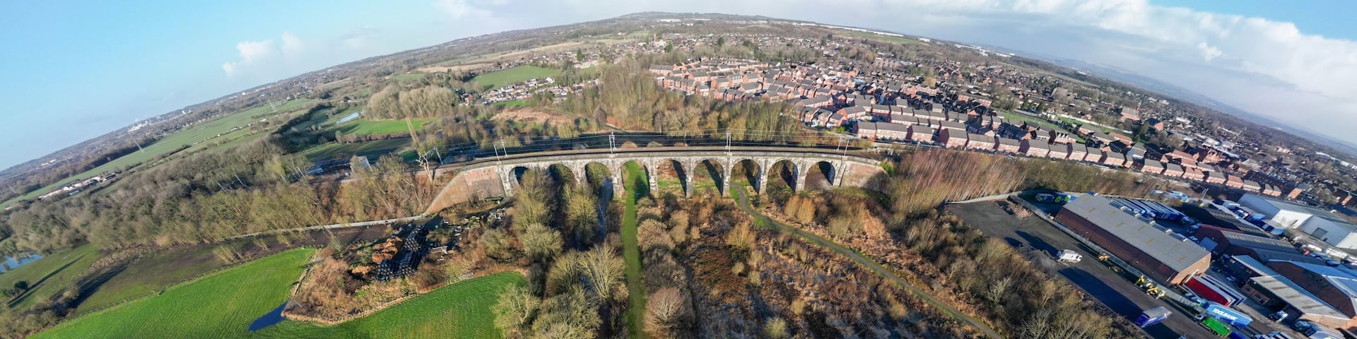 An aerial view of the Sankey Viaduct (Nine Arches) near Newton-le-Willows in Merseyside, UK