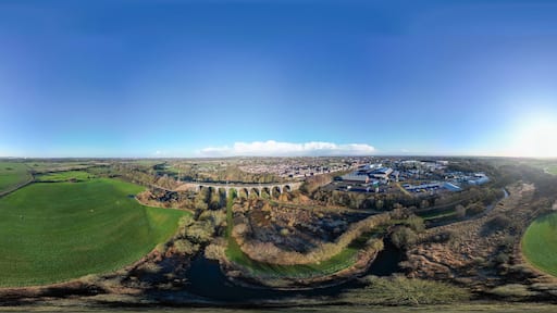 A 360 degree aerial view of the Sankey Viaduct (Nine Arches) near Newton-le-Willows in Merseyside, UK