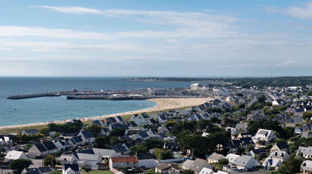 La Turballe, a village near the salt marshes of Guerande, Brittany, France; panoramic drone photo