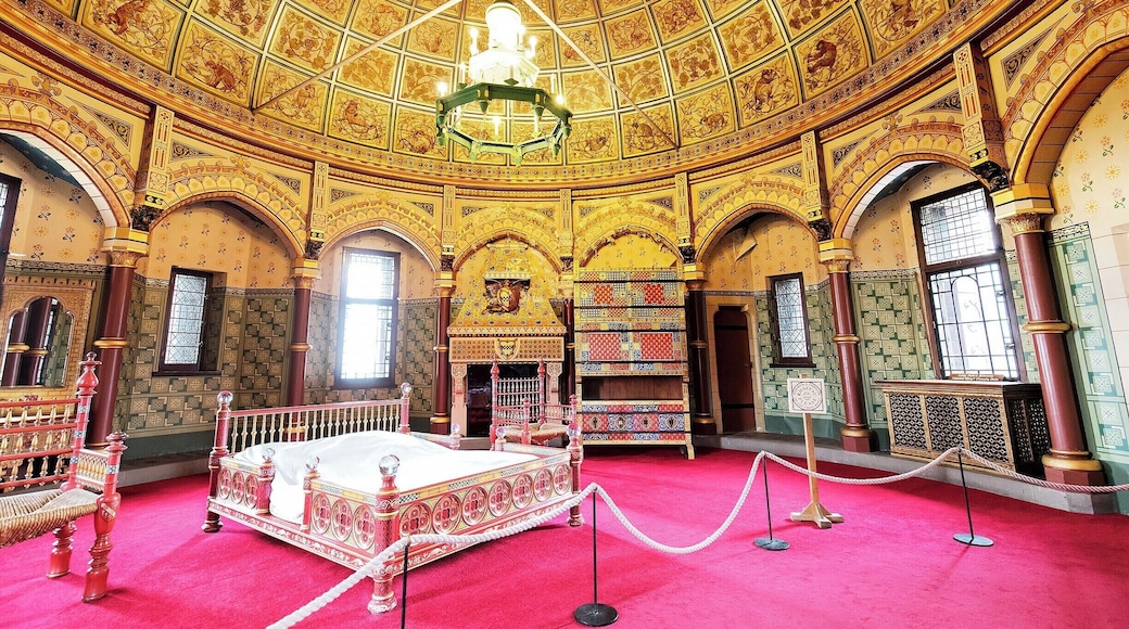 Lady Bute's Bedroom is the most lavish of the castle bedrooms. The "love" theme is accentuated with small details on the ceiling panels, arch supports, and wall stencils. Much of it was patterned on medieval designs, including the bed itself.