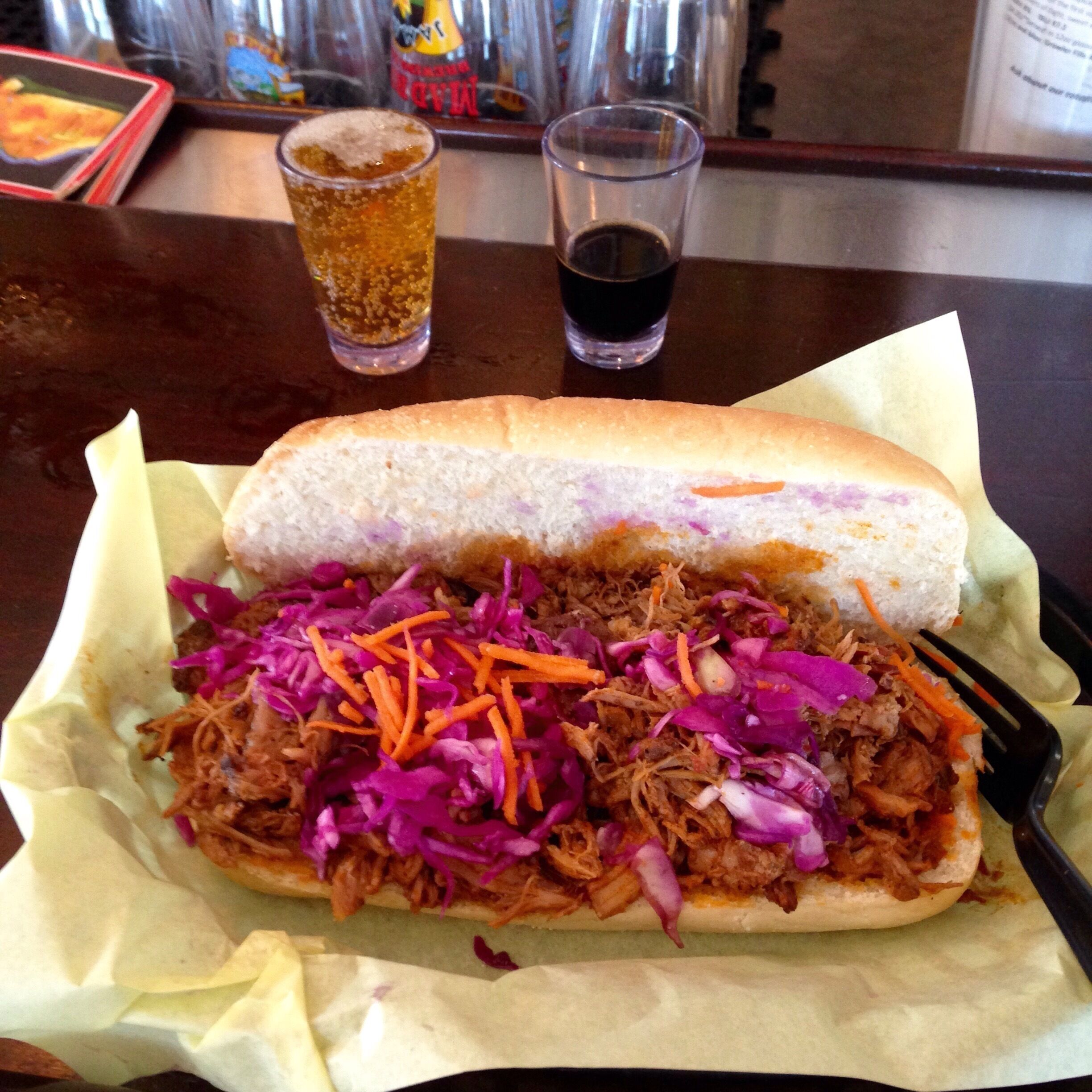 Great food and amazing beer at Mad River Brewing Company. I had this roasted pork sandwich for $8.99 along with $1.00 3oz samplers of beer brewed here. My favorite beers here are the bourbon barrel aged Vanilla Porter and double stout. The people working here are great too. 