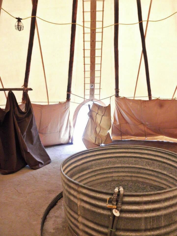 Stay in the teepee with your own private vintage washbasin that fills with water from the hot springs pond nearby. No bed in the teepee though, so you'll need an air mattress and blankets of your own, or stay on the campgrounds or in the resort cabins.