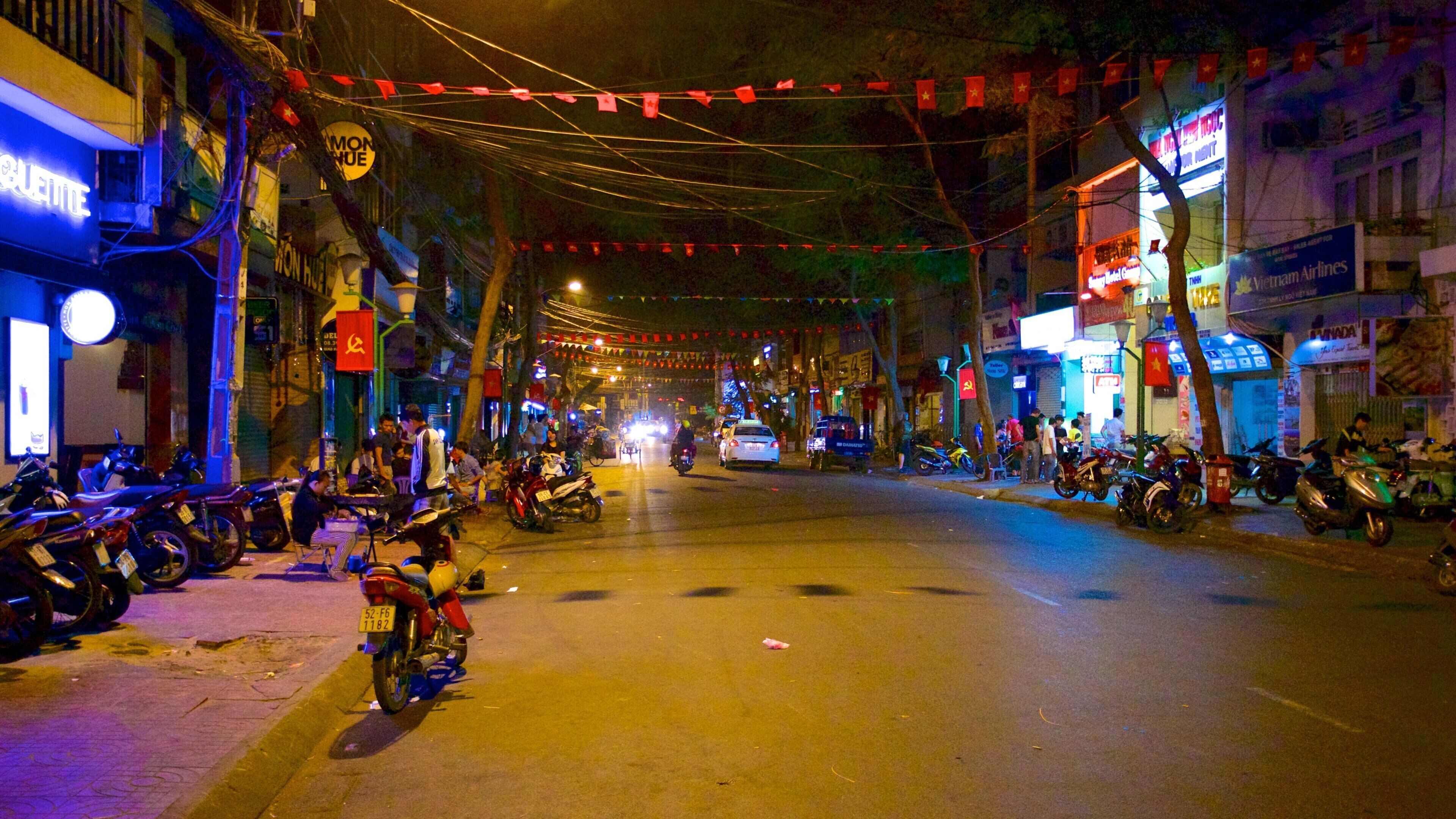 Southern Vietnam featuring nightlife, street scenes and a city