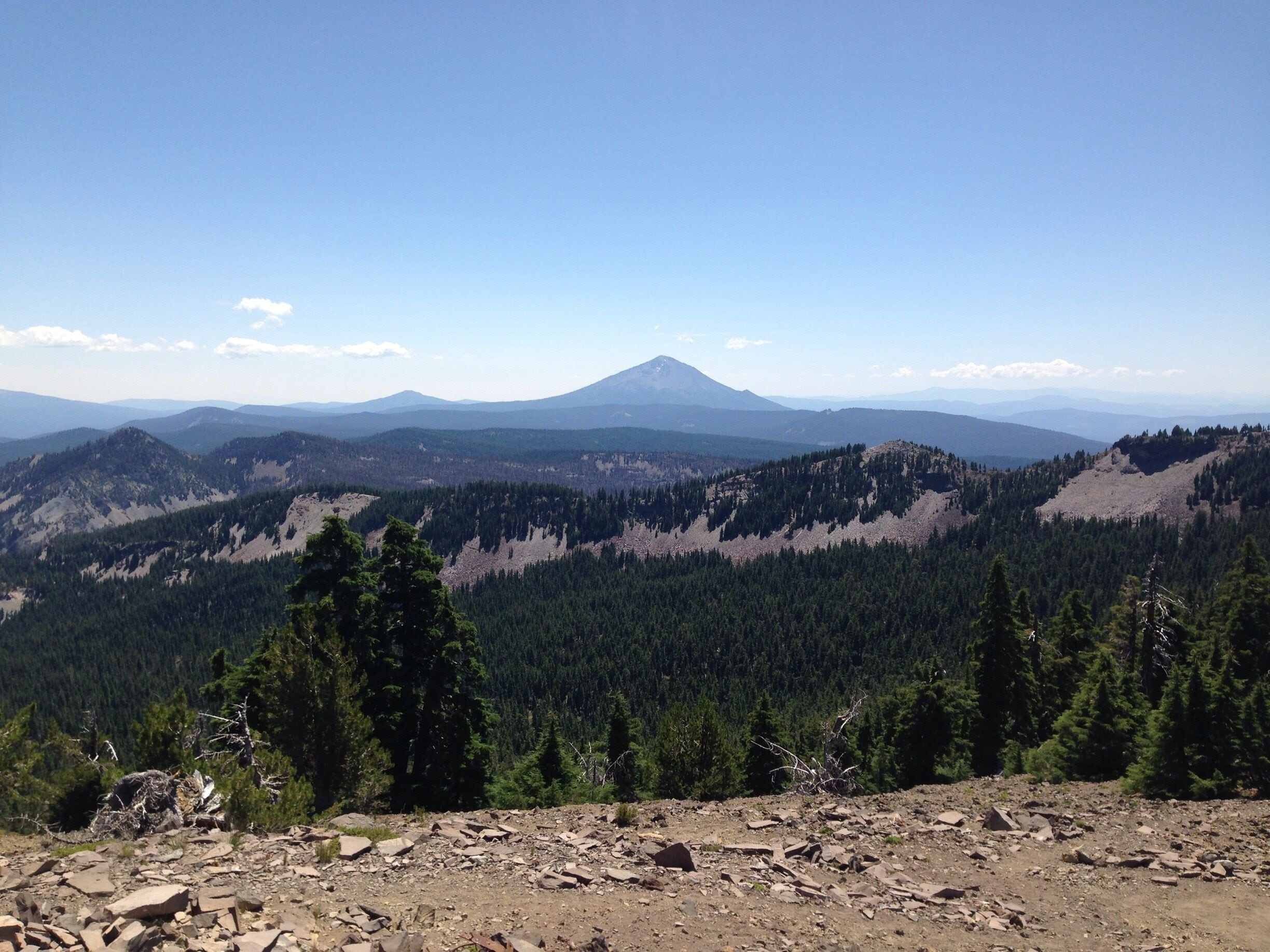 A view of Mt McLaughlin from the top of Devils Peak.