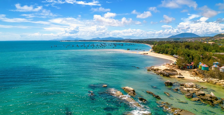 Ke Ga blue sea bay is beautiful viewed from above. This is the place to anchor boats to avoid storms in the central sea of Vietnam