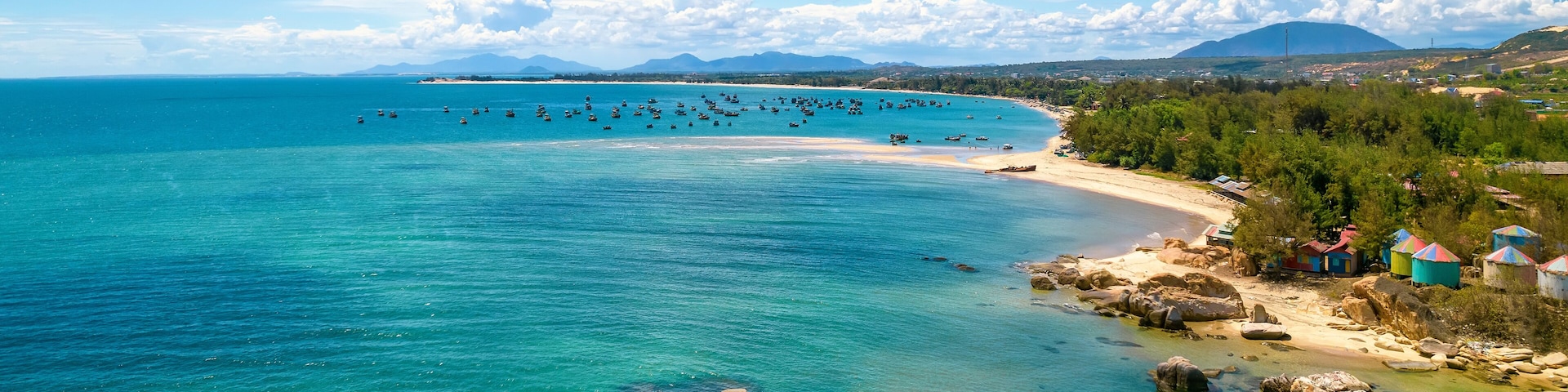 Ke Ga blue sea bay is beautiful viewed from above. This is the place to anchor boats to avoid storms in the central sea of Vietnam