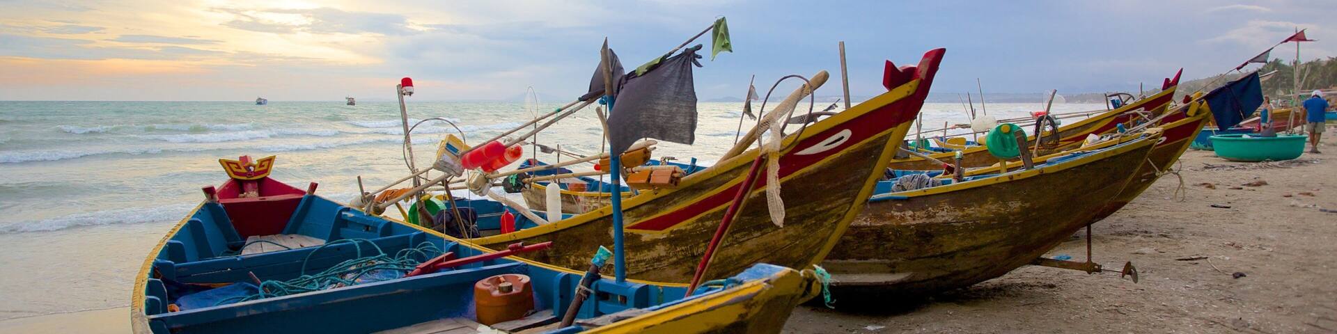 Mui Ne Beach showing a sandy beach and boating