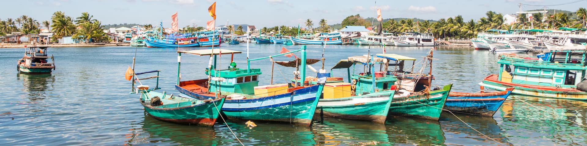 Traditional fishermen boats lined in the harbor of Duong Dong town in the popular Phu Quoc island in south Vietnam, Shutterstock ID 376359118, SF SSA Case with Manager Approval: Case 07151371, Job: P